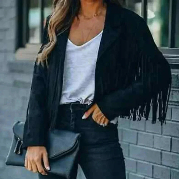 Willow clay 100% real suede jacket with tassels size L NWOT - Picture 11 of 12